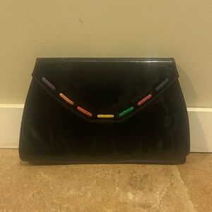 Elegant Black Clutch with Multicolor Accents
